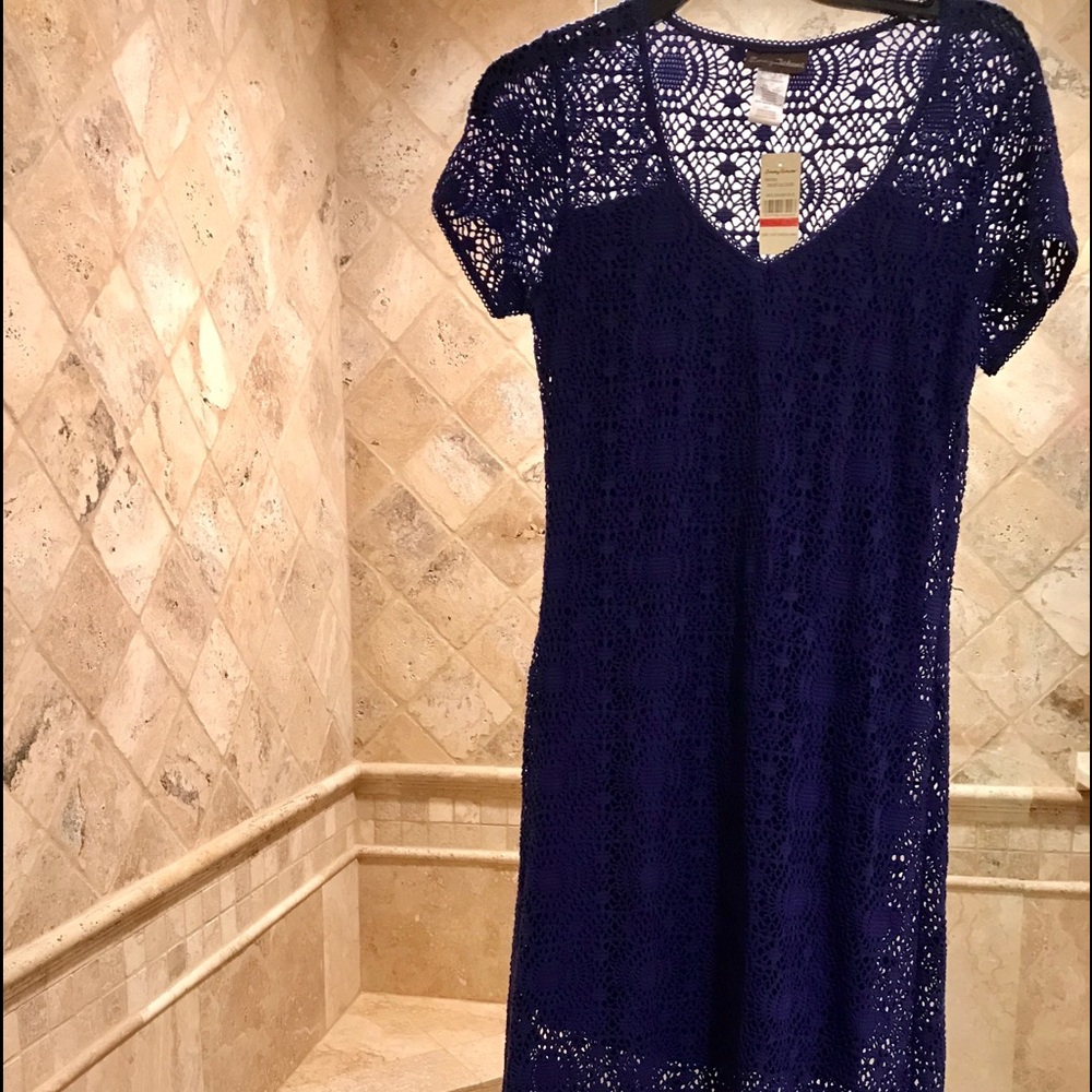 Lovely Tommy Bahama croquet lace blue long dress